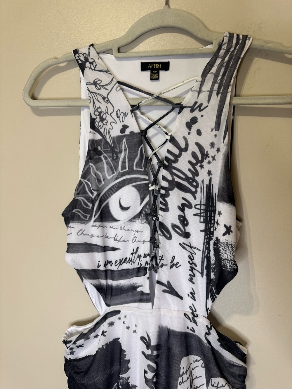AFRM Graffiti Print Cutout Mini Bodycon Dress | Small - Picture 6 of 10